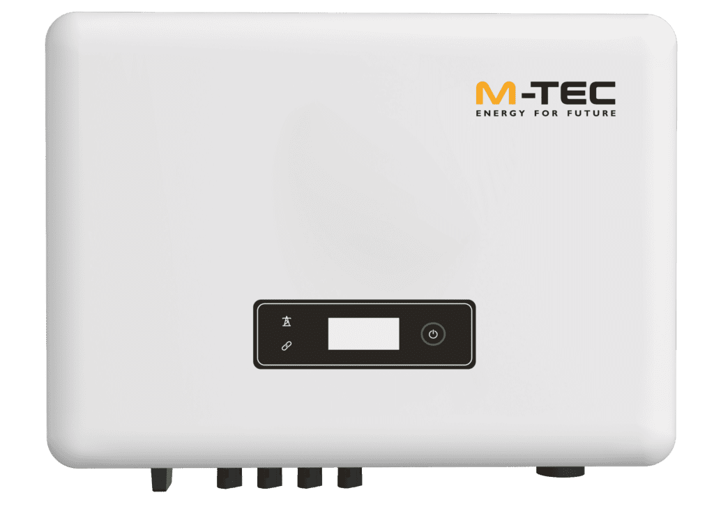 malé bielo-sivé zariadenie. na hornej strane zariadenia je malý monitor s logom M-TEC. na spodnej strane zariadenia sú malé sivé konektory.